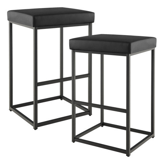 Costway 30 Inch Barstools Set of 2 with PU Leather Cover-Black W2B