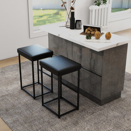 Costway 30 Inch Barstools Set of 2 with PU Leather Cover-Black W2B