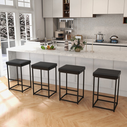Costway 30 Inch Barstools Set of 2 with PU Leather Cover-Black W2B