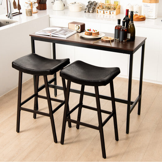 Costway Bar Stools Set of 2 with PU Leather Upholstered Saddle Seat and Footrest-Brown W2B