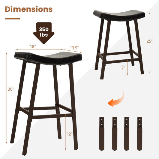 Costway Bar Stools Set of 2 with PU Leather Upholstered Saddle Seat and Footrest-Brown W2B