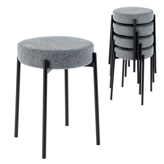 Costway Bar Stools Set of 4 Upholstered Kitchen Stools with Foot Pads-Light Gray W2B