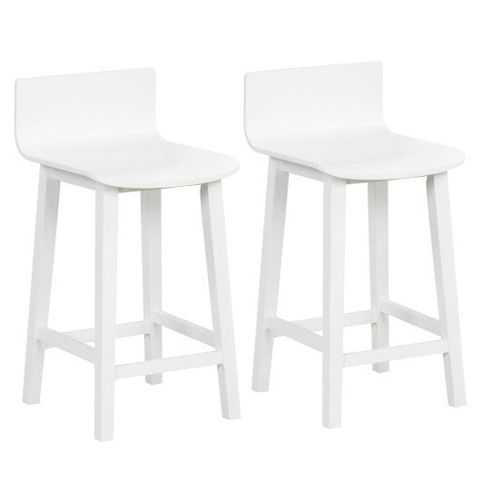 Costway Wood Bar Stools Set of 2 with Solid Back and Seat-White W2B
