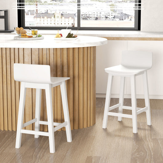 Costway Wood Bar Stools Set of 2 with Solid Back and Seat-White W2B