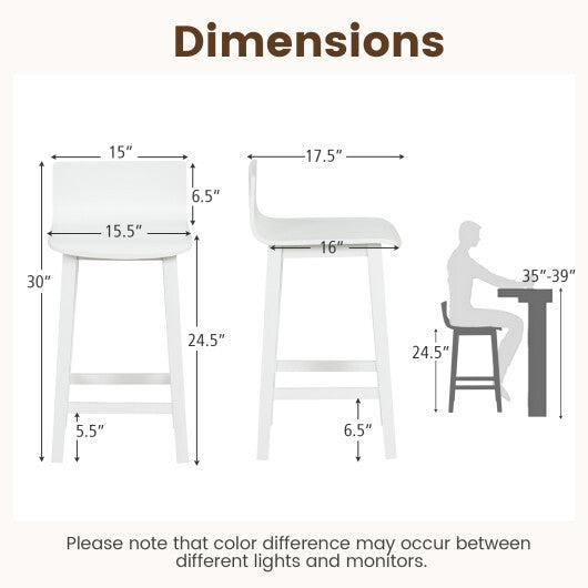 Costway Wood Bar Stools Set of 2 with Solid Back and Seat-White W2B