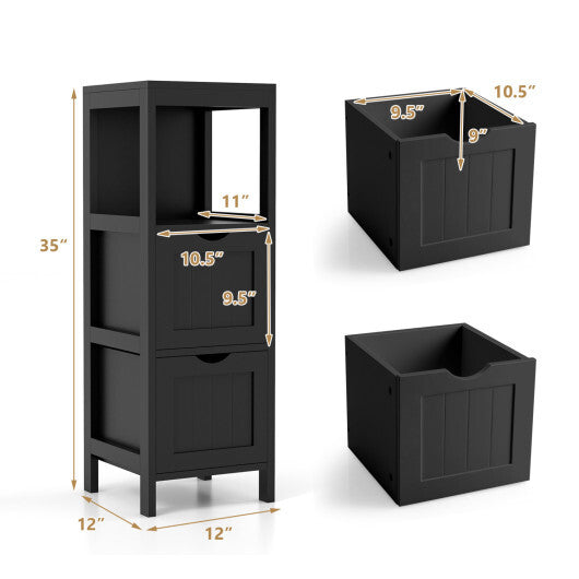 Costway Freestanding Storage Cabinet with 2 Removable Drawers for Bathroom-Black W2B