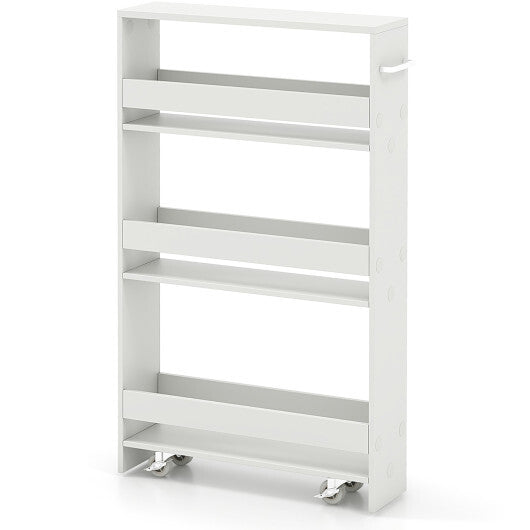 Costway Narrow Mobile Serving Cart with Open Shelves for Kitchen Bathroom Living Room-Off White W2B