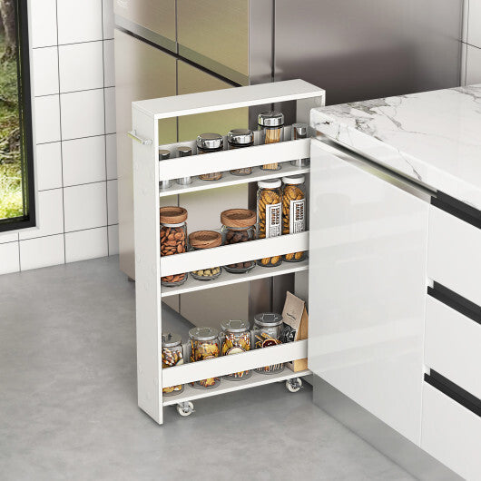Costway Narrow Mobile Serving Cart with Open Shelves for Kitchen Bathroom Living Room-Off White W2B