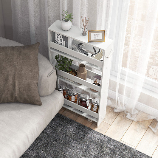 Costway Narrow Mobile Serving Cart with Open Shelves for Kitchen Bathroom Living Room-Off White W2B