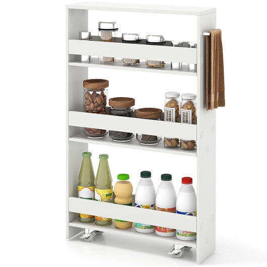 Costway Narrow Mobile Serving Cart with Open Shelves for Kitchen Bathroom Living Room-Off White W2B