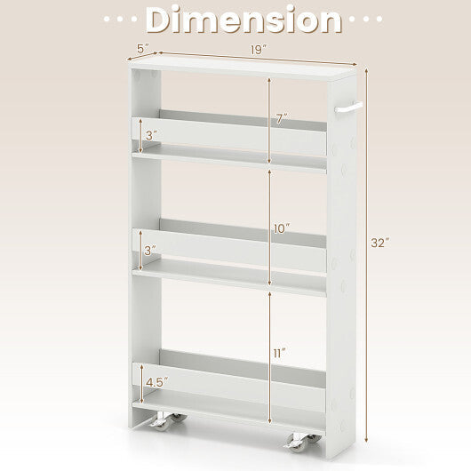 Costway Narrow Mobile Serving Cart with Open Shelves for Kitchen Bathroom Living Room-Off White W2B