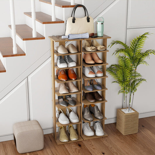 Costway 7-Tiers Vertical Wooden Space Saving Shoe Rack for Front Door-Natural W2B