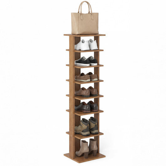 Costway 7-Tiers Vertical Wooden Space Saving Shoe Rack for Front Door-Natural W2B