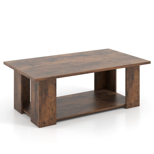 Costway Large 36/41 Inch 2-tier Wooden Modern Coffee Table with Storage Shelf-Coffee W2B