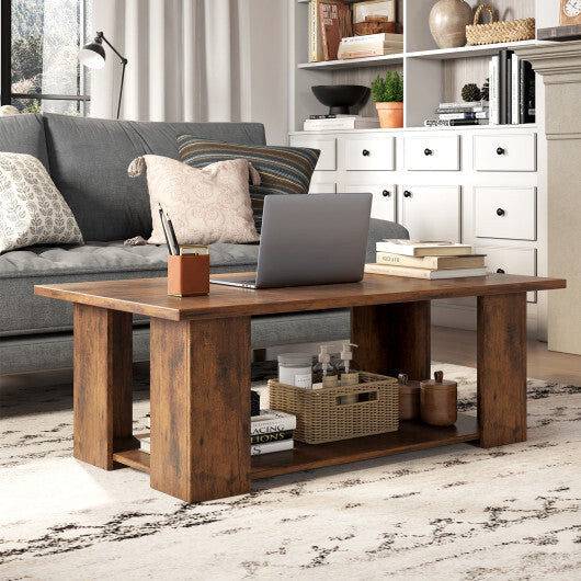 Costway Large 36/41 Inch 2-tier Wooden Modern Coffee Table with Storage Shelf-Coffee W2B