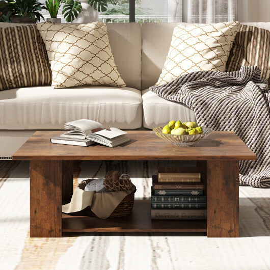 Costway Large 36/41 Inch 2-tier Wooden Modern Coffee Table with Storage Shelf-Coffee W2B