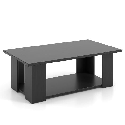 Costway Large 36/41 Inch 2-tier Wooden Modern Coffee Table with Storage Shelf-Black W2B