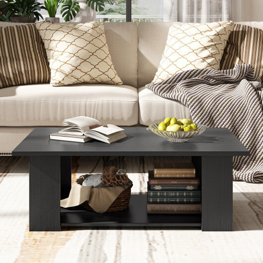 Costway Large 36/41 Inch 2-tier Wooden Modern Coffee Table with Storage Shelf-Black W2B