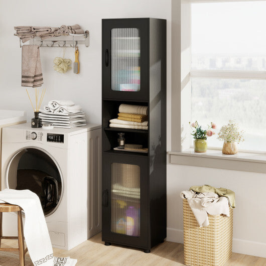 Costway Tall Bathroom Storage Cabinet 67 Inches Freestanding Storage Organizer-Black W2B