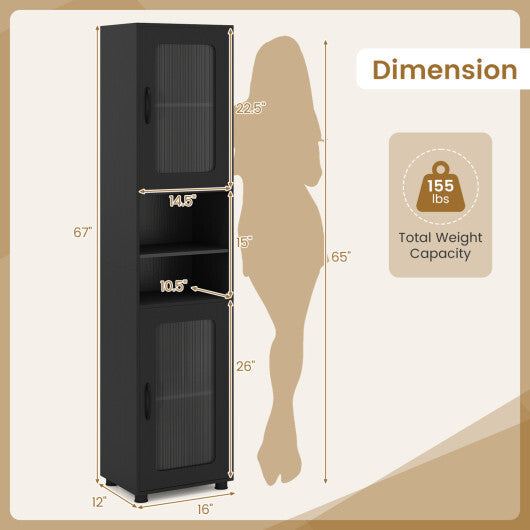 Costway Tall Bathroom Storage Cabinet 67 Inches Freestanding Storage Organizer-Black W2B