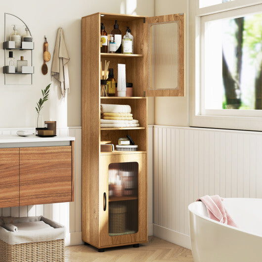 Costway Tall Bathroom Storage Cabinet 67 Inches Freestanding Storage Organizer-Natural W2B