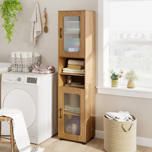 Costway Tall Bathroom Storage Cabinet 67 Inches Freestanding Storage Organizer-Natural W2B