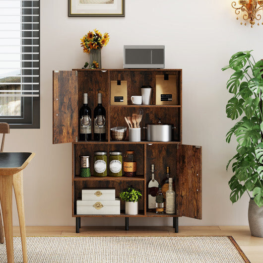 Costway 47 Inch Storage Cabinet Freestanding Bookcase with 2 Doors and 4 Open Shelves-Rustic Brown W2B