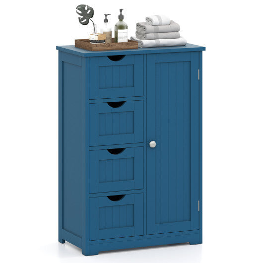 Costway Free-Standing Wooden Cabinet with 4 Drawers and Door Cabinet-Blue W2B