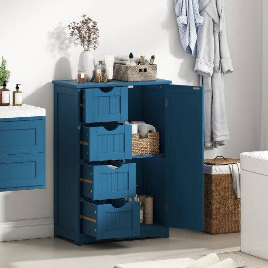Costway Free-Standing Wooden Cabinet with 4 Drawers and Door Cabinet-Blue W2B
