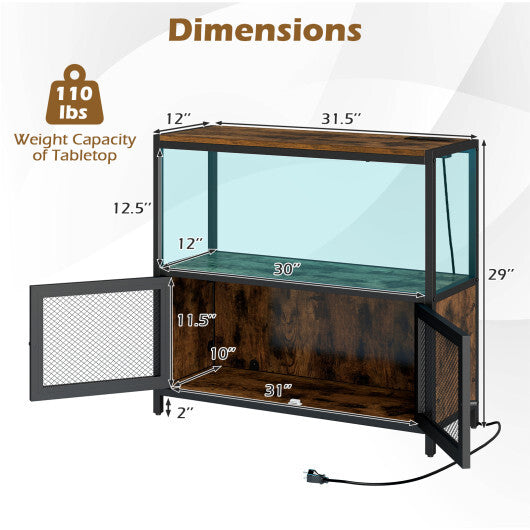 Costway Industrial Coffee Bar Cabinet with LED Lights and Charging Station-Rustic Brown W2B