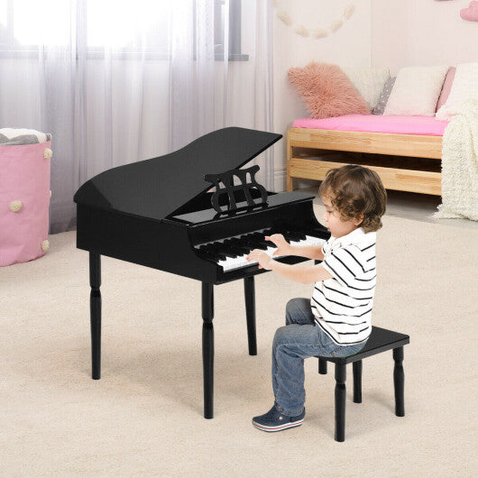 Costway 30-Key Wood Toy Kids Grand Piano with Bench & Music Rack-Black W2B
