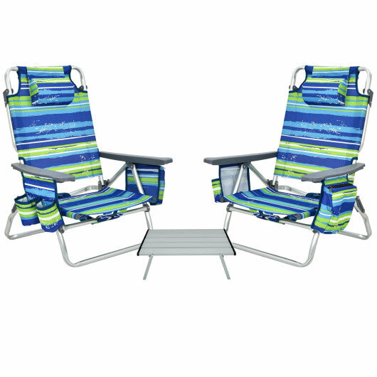Costway 2 Packs 5-Position Outdoor Folding Backpack Beach Table Chair Reclining Chair Set-Blue W2B