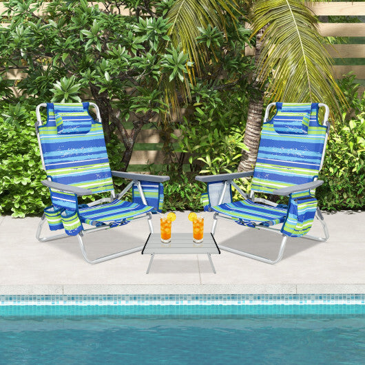 Costway 2 Packs 5-Position Outdoor Folding Backpack Beach Table Chair Reclining Chair Set-Blue W2B