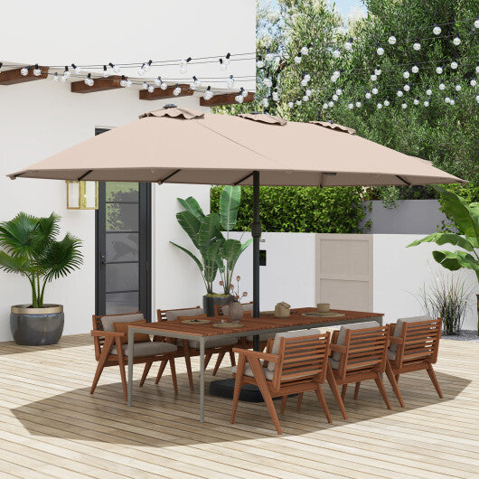 Costway 15 Feet Double-Sided Twin Patio Umbrella with Crank and Base-Brown W2B