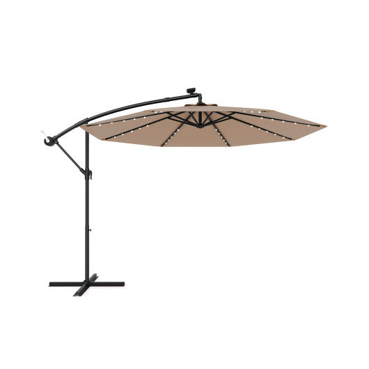Costway 10 Feet Solar Offset Hanging Umbrella with 40 Lamp Beads and Solar Panel-Tan W2B