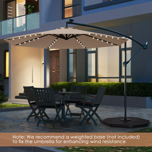 Costway 10 Feet Solar Offset Hanging Umbrella with 40 Lamp Beads and Solar Panel-Tan W2B