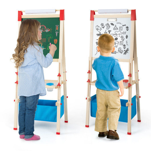 Costway 3-in-1 Double-Sided Adjustable Kid Easel for 3-8 Years Old Toddlers-Blue W2B