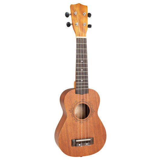Costway 21 Inch Soprano Mahogany Wooden Ukelele Set with Adjustable Strap W2B