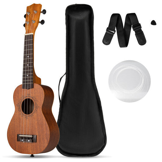 Costway 21 Inch Soprano Mahogany Wooden Ukelele Set with Adjustable Strap W2B