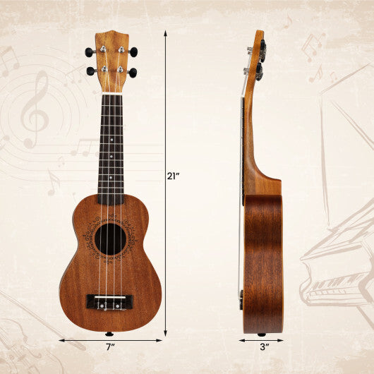 Costway 21 Inch Soprano Mahogany Wooden Ukelele Set with Adjustable Strap W2B