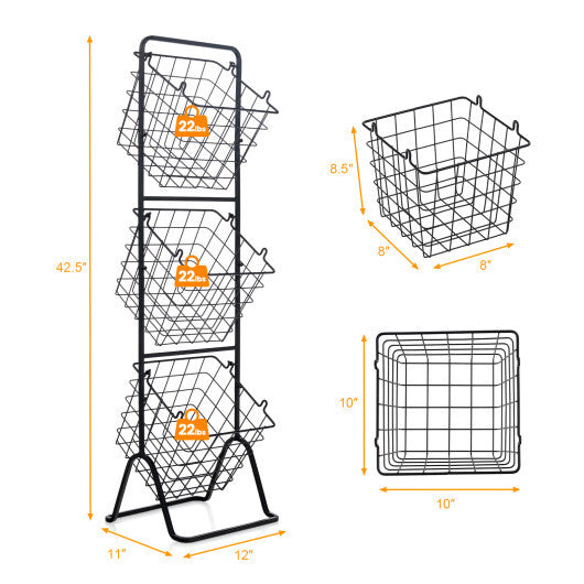 Costway 3-Tier Fruit Basket Stand with Adjustable Heights W2B