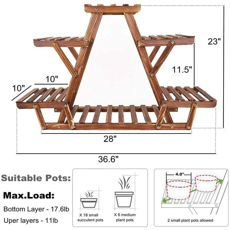 Solid Wood Triangular 6-Shelf Indoor Outdoor Flower Pot Plant Stand FastFurnishings