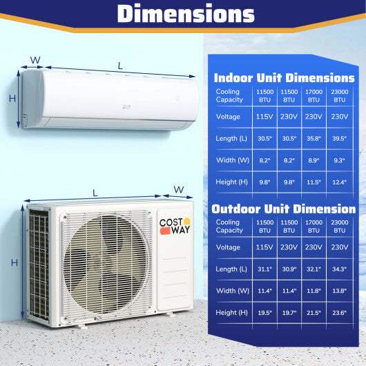 23000 BTU 208/230V Mini Split Heat Pump Heats at 5?F  Anti-Freeze Chassis Technology W2B