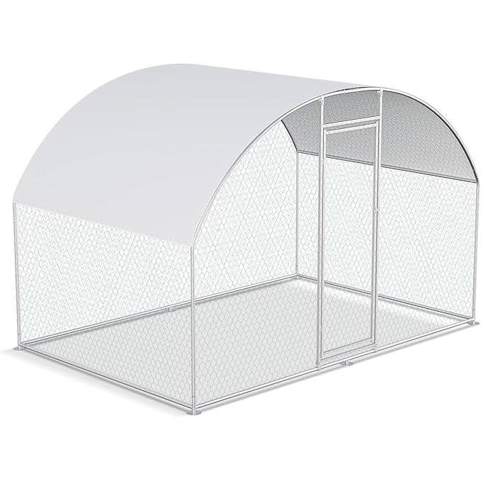 9.8 Ft x 6.6 Ft Outdoor Metal Chicken Coop with Dome Roof and Waterproof Cover FastFurnishings