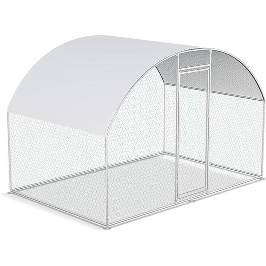 9.8 Ft x 6.6 Ft Outdoor Metal Chicken Coop with Dome Roof and Waterproof Cover FastFurnishings