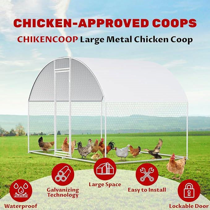 9.8 Ft x 6.6 Ft Outdoor Metal Chicken Coop with Dome Roof and Waterproof Cover FastFurnishings