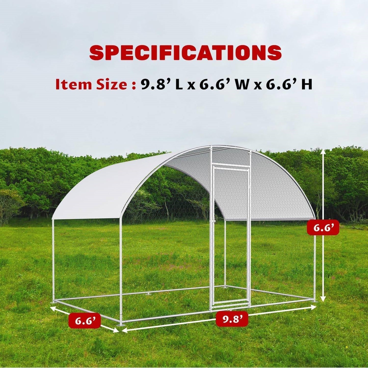 9.8 Ft x 6.6 Ft Outdoor Metal Chicken Coop with Dome Roof and Waterproof Cover FastFurnishings