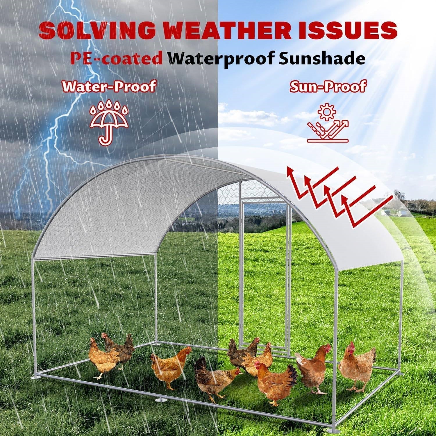 9.8 Ft x 6.6 Ft Outdoor Metal Chicken Coop with Dome Roof and Waterproof Cover FastFurnishings