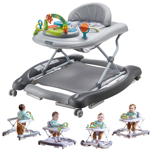 4-in-1 Baby Walker, Foldable Baby Activity Center on Wheels, 3 Adjustable Height, Music & Toys Tray, Learning-Seated | Walk-Behind | Rocker | Bouncer Toddler Walker for Girls Boys  6-24 Months W2B