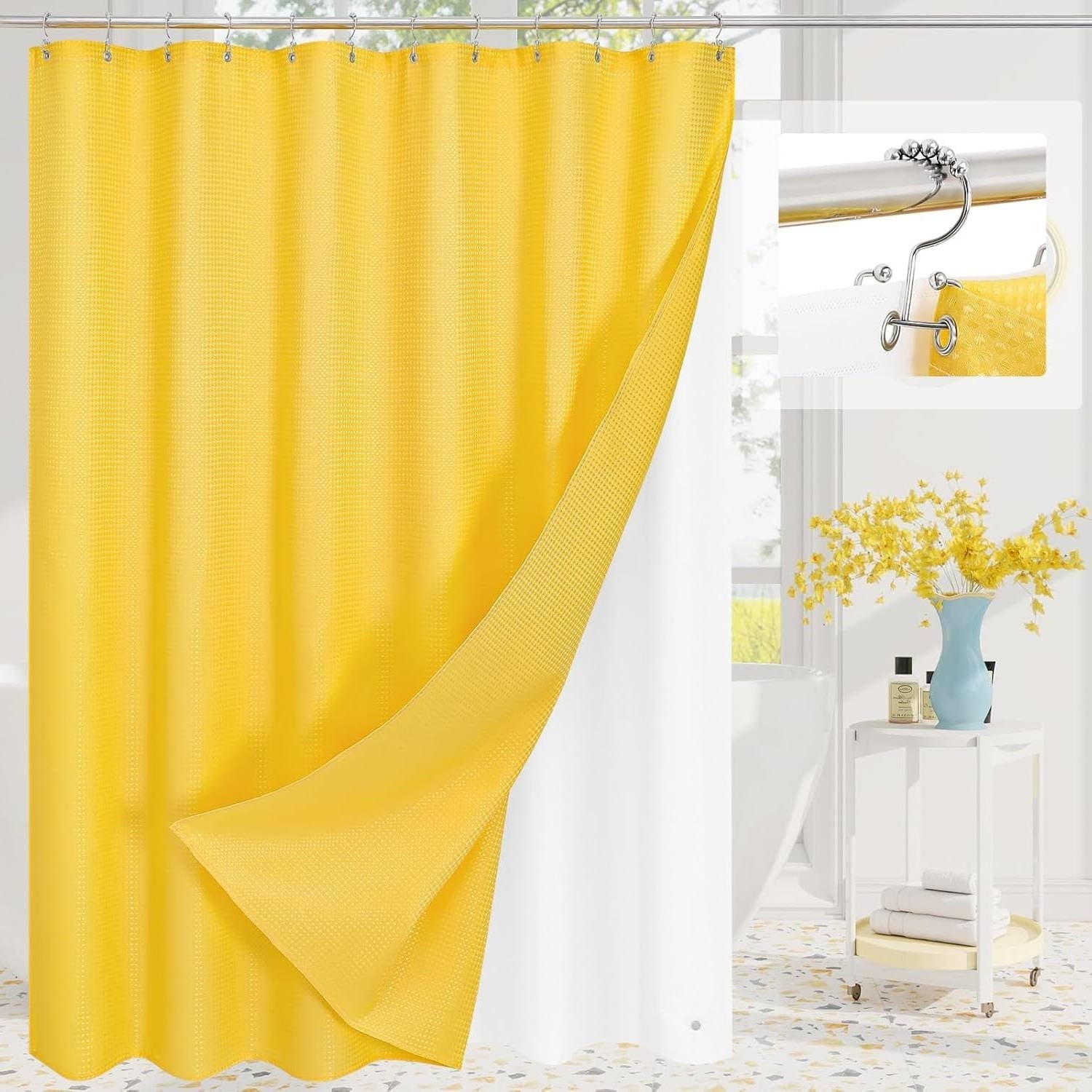 72"W x 84"H Yellow Waffle Textured 3 in 1 Shower Curtain Set FastFurnishings
